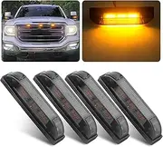 Smoked Amber LED Front Grille Marker Lights Kit, 4Pcs 4 Inch Amber Full LED Center Grille Running/Position Lights Sealed 9 LEDs Compatible with Tacoma/4Runner/ Tundra/Silverado Grill Marker Lights