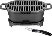 IRONMAX Mini Hibachi Grill Outdoor, Portable Small Charcoal Grill and Tabletop Cast Iron Skillet, 100% Cast Iron, Durable, Camping BBQ Grill Grate 11" x 6.7" for 2 People