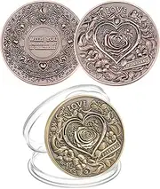 WEBEEDY Love Rose Collection Challenge Coin 2 Colours Antique Commemorative Coins Metal Double-Sided Pocket Love Coin Valentine's Day (4 x 4 x 0.3 cm) Pack of 4, Alloy Steel