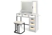 Giantex Makeup Vanity Table w/Mirror and 3-Color LED Lights Dressing Table White