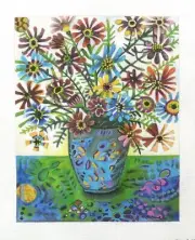 Tango & Chocolate Airy Bouquet Flower Pot Handpainted Needlepoint Canvas