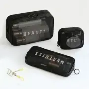 Black Mesh Cosmetic Bag Women Travel Zipper Makeup Case Storage Pouch Toiletry