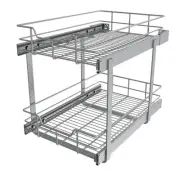 2 Tier Pull Out Cabinet Organizer 14" W X 22" D, Slide Out Drawers For Kitche...