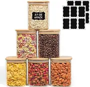 ComSaf Glass Food Storage Jars Set of 6, 27oz/800ml Clear Containers with Airtight Bamboo Lid, Pantry Organization Jar, Spice, Blooming Tea, Coffee and Sugar Container, Canister for Kitchen Square