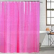 EVA Shower Curtain Liner 3D Water Cube Clear Bathroom Clear Shower Liner for Shower Stall 71x71 Inches with Hooks (Pink Purple)