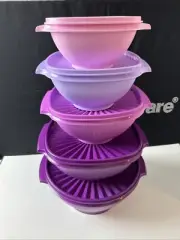 Tupperware Servalier Classic Bowls Set New Set Of 5 Pink And Purple