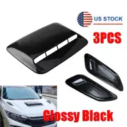 3x Car Hood Scoop Side Vent Bonnet Air Flow Intake Decor Cover Kit Glossy Black