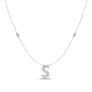 Brilliant Claw Initial S Slider Necklace with 0.40ct of Laboratory Grown Diamonds in Mirage Sterling Silver and Platinum