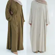 Women Muslim Shirt Buttons Dress Wide Leg Pants Two Piece Set Islamic Outfits