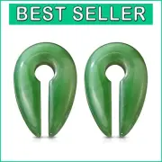 Elegant Jade Green Semi Precious Stone Hanging Plug Earrings - Sold as Pair