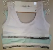 NWT CALVIN KLEIN GIRLS MODERN COTTON 1 WHITE 1 AQUA BRALETTE BRA 6-6X S