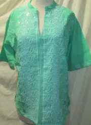 FULL EMBROIDERED WHITE SEQUIN COTTON TOP KURTA YOGA TUNIC size 46