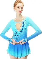 [Zagitova] Figure Skating Dress for Women Gradient Long Sleeve Gymnastic Leotard Dress Skating Costumes