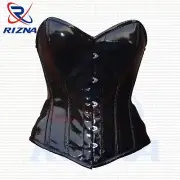 Steampunk Bustier Black Overbust Corset Top PVC Waist Cincher Shapers Plus Size