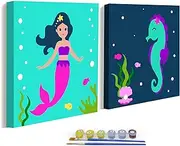 2-Pack Easy Paint by Numbers Kits for Kids, DIY Oil Painting for Children Seniors Beginners, Framed Pre Drawn Canvas Painting Craft Set, Color According to Numbers Kit 8x8 inch (Mermaid)