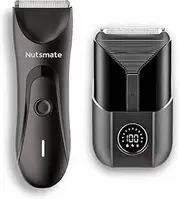 NUTSMATE Nutsmate Elegance Duo Kit – The Black Jet Face Shaver and Groin & Body Hair Trimmer Precision Waterproof Rechargeable Grooming Set for Men Smooth Face and Well-Kept Nuts