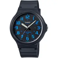在飛比找PChome24h購物優惠-【CASIO 卡西歐】簡約指針設計時尚錶-黑x藍色數字(MW