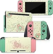 TACKY DESIGN Flowery Skin Compatible with Nintendo Switch Skins Decal, Switch Stickers Vinyl 3m Classic, Green and Piink Full Cover