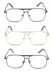 EYE ZOOM 3 Pack Readers Metal Frame Square Aviator Style Geek Reading Glasses
