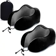 ZHCHG 2 Pack Travel Pillow, Best Memory Foam Neck Pillow for Airplane, Head Support Comfortable Pillow for Sleeping Rest, Train, Car & Home Use -Black