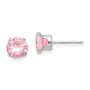 Madi K Kid's Earrings 14k White Gold 6.5mm Pink Cubic Zirconia Post