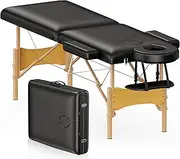 Brelley Massage Table Portable Wooden Lash Bed 24" Wide Adjustable Height 2-Fold Spa Table Foldable Tattoo Bed
