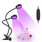 USB UV Black Light Dual Head, 10W 395nm-405nm LED Lamp with Clamp, Gooseneck ...