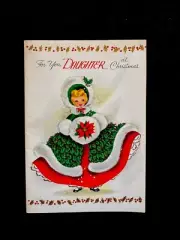 1 VTG Unused MCM Xmas Greeting Card Young Lady In Most Beautiful Winter Outfit