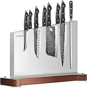 Magnetic Knife Holder16.15 x 11 Inches, Double Sided Magnetic Knife Block Without Knives, Large Stainless Steel Knife Holder Storage Rack for Kitchen Counter With Strong Magnet Stand & Wood Base