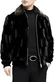 [Qolkmuiy-GJ] Men's Classic Fluffy Faux Fur Coat Plush Faux Fur Winter Bomber Jacket Turndown Collar Luxury Fleece Coats