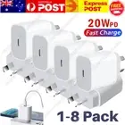 Lot 1-8x For iPhone Samsung 20W Fast Charger Block USB Type C Wall Power Adapter