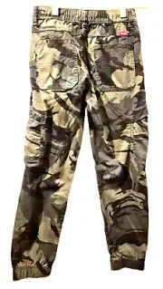 Boy's Sz 12 Camo Jogger Pants Green Slim Stretch Waist Cuffs Combat Army Cargo