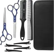 8 in 1 Hairdressing Scissors Set, Professional Stainless Steel Scissors Hair Cutting Scissors Thinning Cutting Hair Comb Hair Clips, Blue