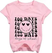 [YHHR] Toddler 100 Days of School Shirt Boys Girls Smile Face 100th Day of School Shirts Back to School Tee