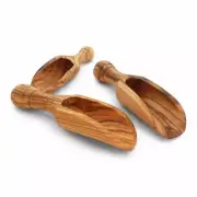 Olive Wood Small Salt Scoop Set of 3, Wooden Measuring Coffee Scoop Set