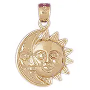 14K Gold Sun and Moon Pendant