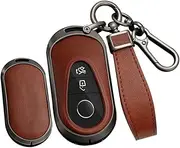 Smart Key Case Leather Key Cover Case Keyring Zinc Alloy fit for Mercedes Benz W206 W223 C200 C260 S300 S350 S400 S450 S500 S350l S400l S450l 3 Buttons Remote Key Fob Holder Shell Black-Brown