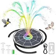 AISITIN Solar Glass Panel Fountain 6.5W, LED Colorful Lights & Remote Control, Rechargeable with Storage, Solar Powered Water Fountain Pump with Integrated Bracket for Bird Bath, Garden, Outdoor, Pond