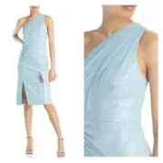 Aidan Mattox Sequin Mesh One Shoulder Cocktail Dress Ice Blue Size 4 Cocktail