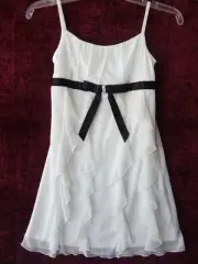 BCX Girl Ivory Corkscrew Ruffle Chiffon Dress Black Ribbon size 16 NWT G82082