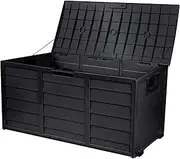 LI LIVSIP Outdoor Storage Deck Box Bench 290L, Waterproof & Lockable Large Storage Box Container Bench with Wheels & Handle for Cushion Toys Tools, Outdoor Bench for Patio, Garden, Black