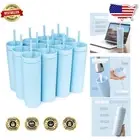 12 Pastel Periwinkle Double Wall Tumblers with Splash-proof Lids & Straws