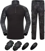 [SUNNY] Outdoor Sports Airsoft Gear Jungle Hunting Clothes Woodland Shooting Shirt Pants Set Battle Dress Uniform BDU Set Tactical Combat Camouflage Clothing with Kneepad Elbow Pads - Typhoon - XXXL