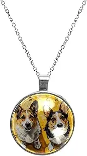 [Diusye] Necklaces for Women, Two Corgi Painting Print Stainless Steel Pendant Necklace Jewelry Birthday Anniversary Wife Girls Friends Gift