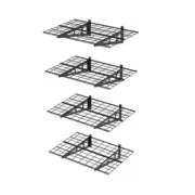 FLEXIMOUNTS Garage Wall Shelf 24"Lx34"W Steel Wire Fixed Shelves Black (4-Pack)