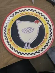 Becky Denny Serving Dish 12" Round Platter Cluck Cluck Cluck Chicken Hen Plate