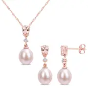 Rina Limor 10K Rose Gold 1.26 ct. tw. Diamond & Morganite 8-8.5mm Pearl Jewelry Set
