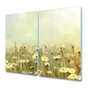 Tempered Glass Bread Board Worktop Saver Meadow design paper style Home 2x30x52