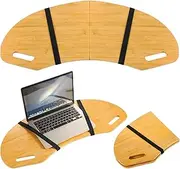30.5" Wood Curved Lap Desk Table Tray with Handles Wooden Foldable Desk Wood Curved Bed Wooden Lap Board Keyboard Tray for Laptop Computer Mouse(Wood Color)