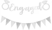 VHIMASA Engagement Banner Engagement Party Decoration Engagement Bunting Party Wedding Prop Banner (Silver)